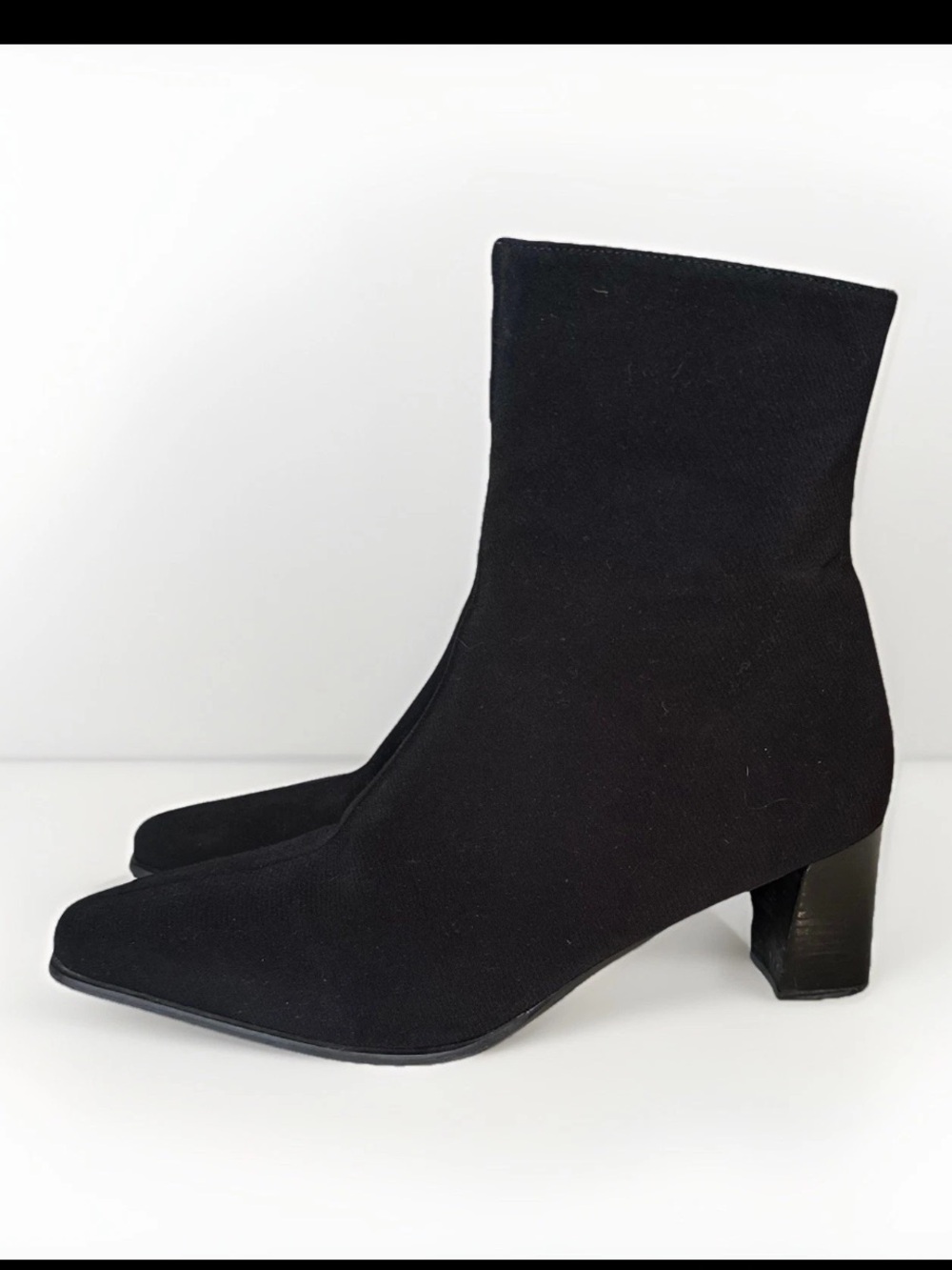 Stuart Weitzman Black Pointed Toe Block Heel Ankle Boots Minimalist Capsule 9.5